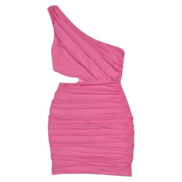 Hello Molly One-Shoulder Hot Pink Ruched Cutout Mini Dress NYE M - Picture 4 of 12